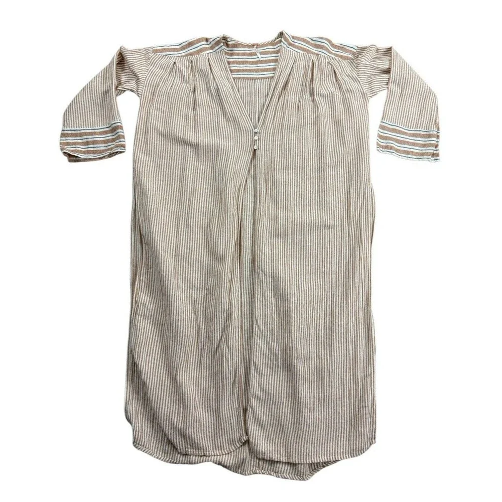 Free People Cotton Linen Blend Cardigan Duster Women's XS Brown White Stripes